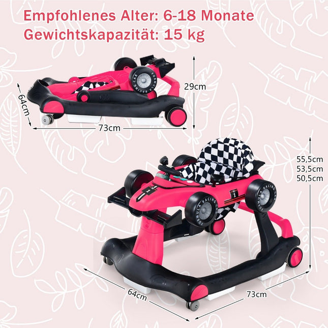 4 in 1 baby walker folding baby walker 73 x 64 x 50.5/53.5/55.5 cm pink