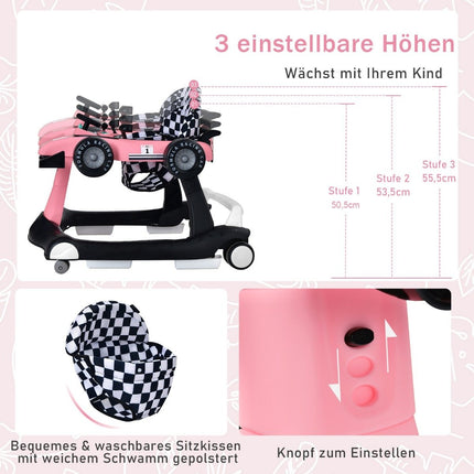 4 in 1 baby walker folding baby walker 73 x 64 x 50.5/53.5/55.5 cm pink