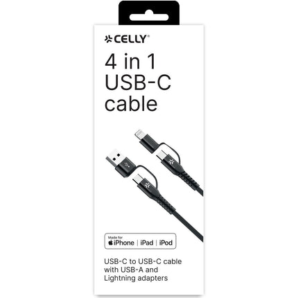4-in-1 cable USB-C/USB-A to USB-C/Lightning Max 60W 2 m Black