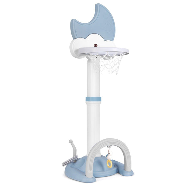 4 in 1 children's basketball hoop set with basketball &amp; Football &amp; Ring toss basketball stand blue