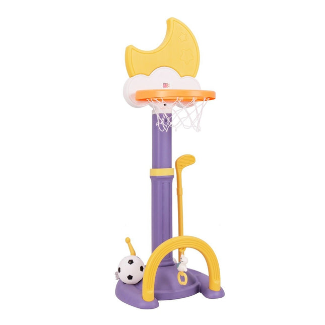 4 in 1 children's basketball hoop set with basketball &amp; Football &amp; Ring toss basketball stand yellow