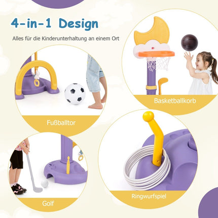 4-in-1 kinderbasketbalset met basketbal-, voetbal- en ringwerpbasketbalstandaard geel