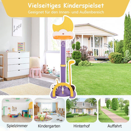 4-in-1 kinderbasketbalset met basketbal-, voetbal- en ringwerpbasketbalstandaard geel
