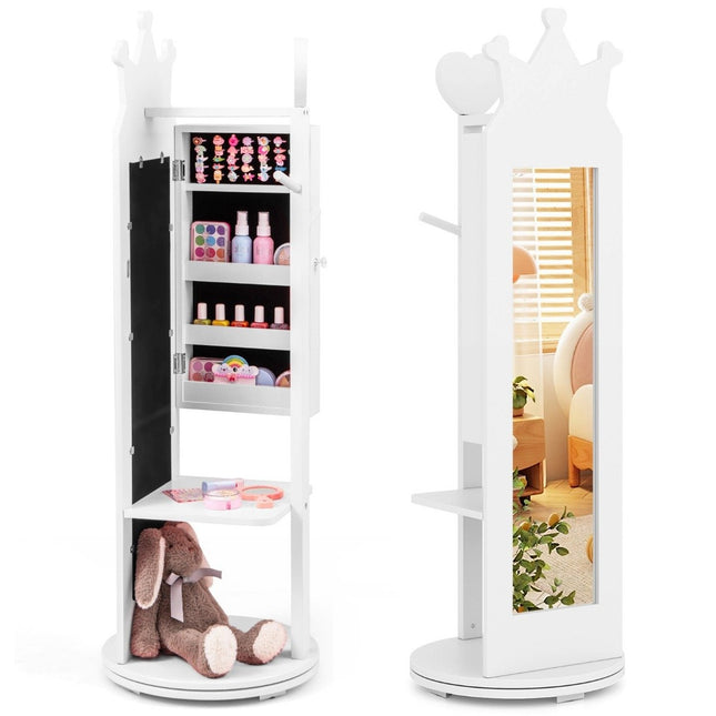 4 in 1 children's jewelry cabinet mirror cabinet 360° rotatable with full-length mirror white