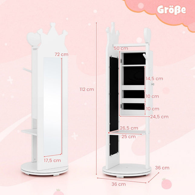 4 in 1 children's jewelry cabinet mirror cabinet 360° rotatable with full-length mirror white