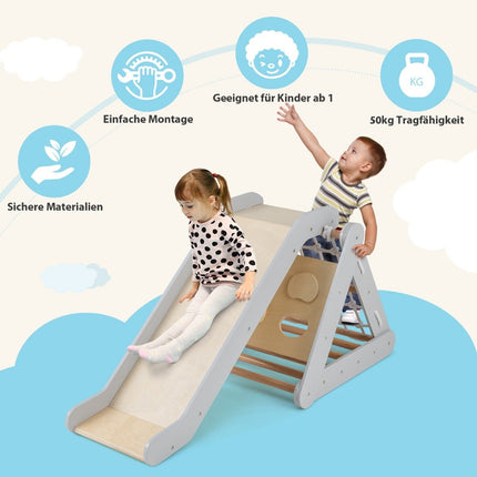 4 in 1 climbing triangle with slide climbing frame made of wood 62.5 x 64 x 57.5 cm gray