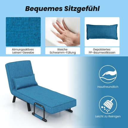 4 in 1 folding sofa bed with 5 level adjustable backrest blue