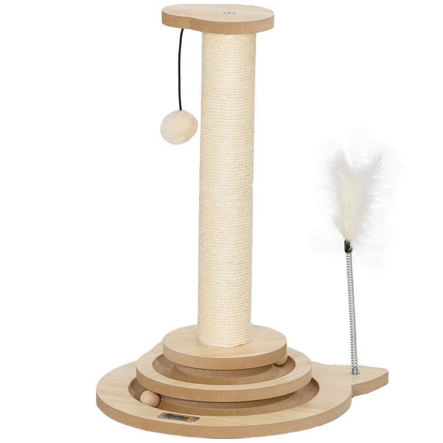 Sisal Cat Scratching Post with Play Ball, Oak, 49cm
