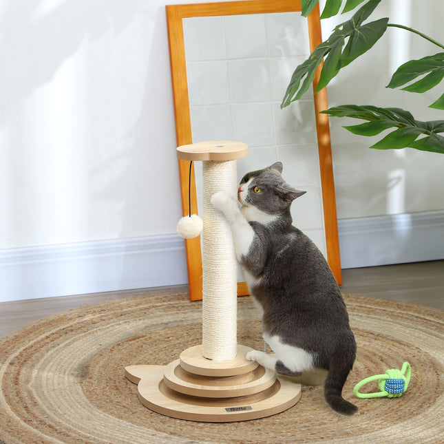 Sisal Cat Scratching Post with Play Ball, Oak, 49cm