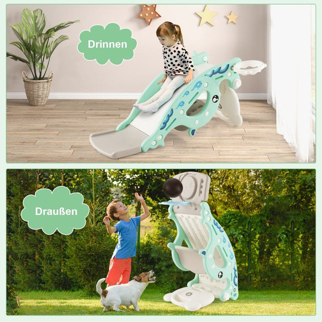 4-in-1 slide toy for children with basketball hoop & ring game green