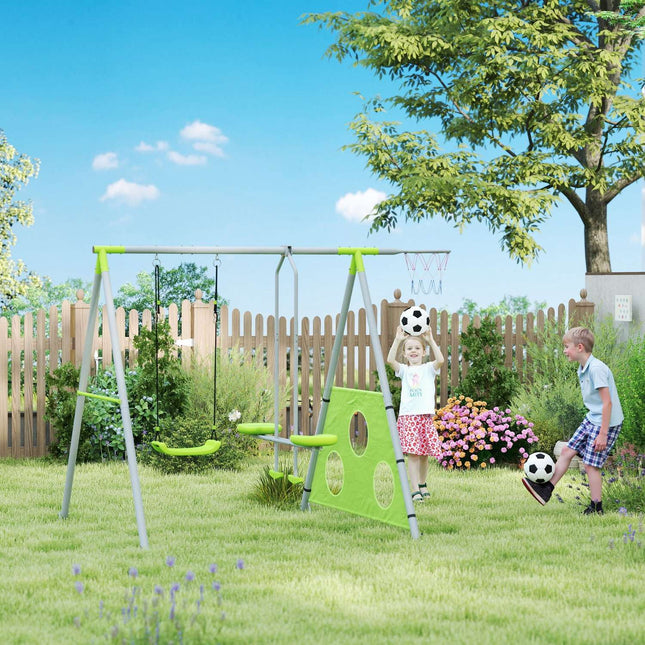 Children's outdoor swing set - slide, hoop, target and swing