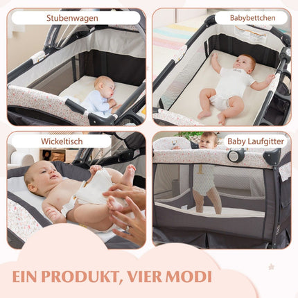 4 in 1 travel cot with mattress folding side bed with adjustable canopy flowers