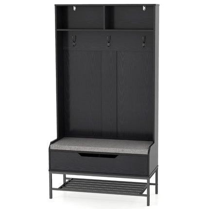 4 in 1 wardrobe with bench &amp; Shoe cabinet &amp; 3 hook coat rack clothes rack black