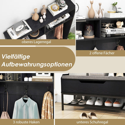 4 in 1 wardrobe with bench &amp; Shoe cabinet &amp; 3 hook coat rack clothes rack black