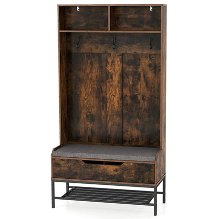 4 in 1 wardrobe with bench &amp; Shoe cabinet &amp; 3 hook coat rack clothes rack brown
