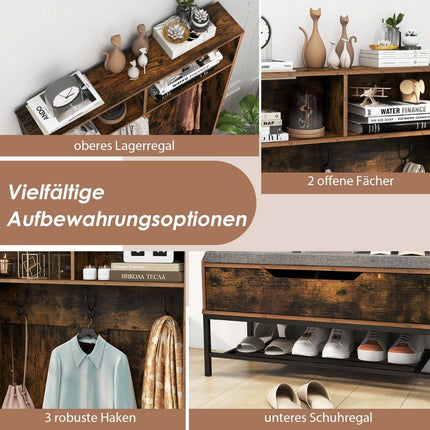 4 in 1 wardrobe with bench &amp; Shoe cabinet &amp; 3 hook coat rack clothes rack brown