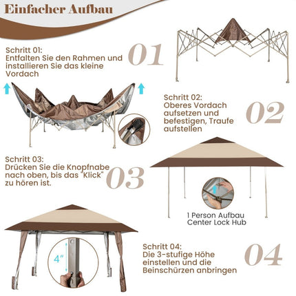 4m x 4m Patio Gazebo Canopy Tent with Wheels Beige