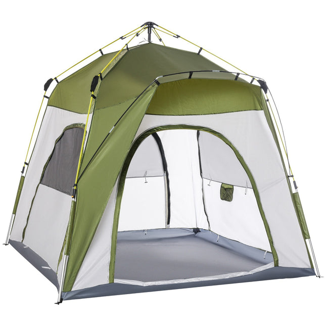4-person camping tent, easy installation, weatherproof, green-grey