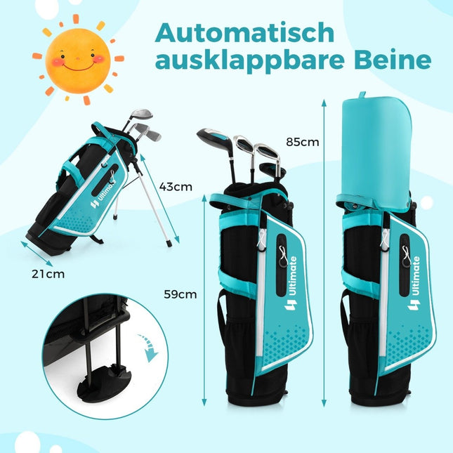 4-piece children's golf club set with golf bag and rain cover for children aged 5-7 years blue