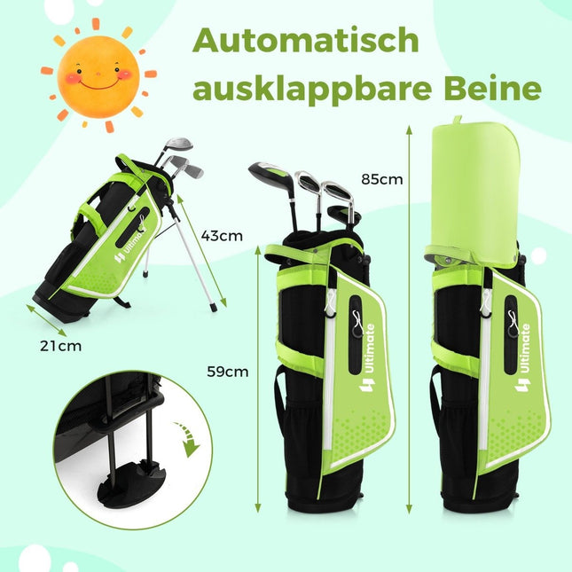 4-piece children's golf club set with golf bag and rain cover for children aged 5-7 years green