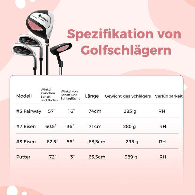 4-piece children's golf club set with golf bag and rain cover for children aged 5-7 years, pink