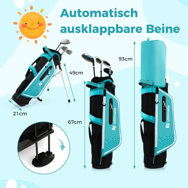 4-piece children's golf club set with golf bag and rain cover for children aged 8-10 years blue