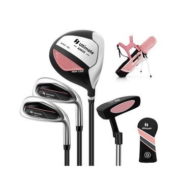 4-piece children's golf club set with golf bag and rain cover for children aged 8-10 years, pink
