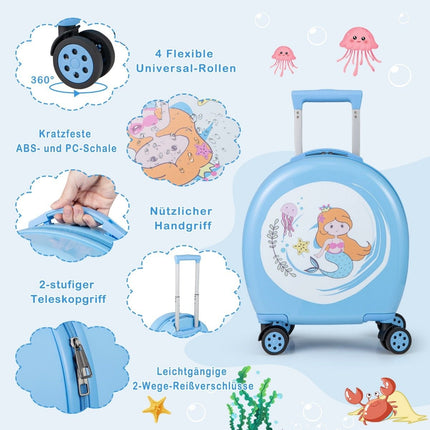 4-piece children's suitcase + backpack 10"+14" children's trolley with wheels blue