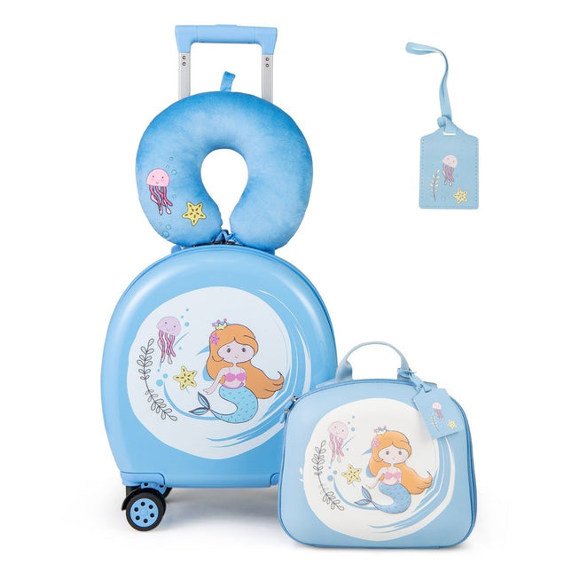 4-piece children's suitcase + backpack 10"+14" children's trolley with wheels blue