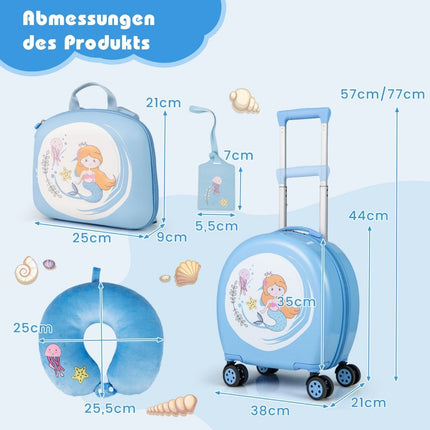 4-piece children's suitcase + backpack 10"+14" children's trolley with wheels blue
