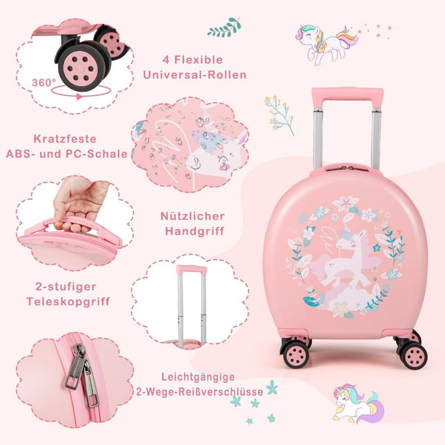4-piece children's suitcase + backpack 10"+14" children's trolley with wheels pink