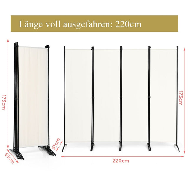4-piece folding partition privacy screen for home office 220 x 51 x 173 cm white