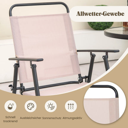 4-piece outdoor bar set round bar table with 2 folding bar stools & parasol beige
