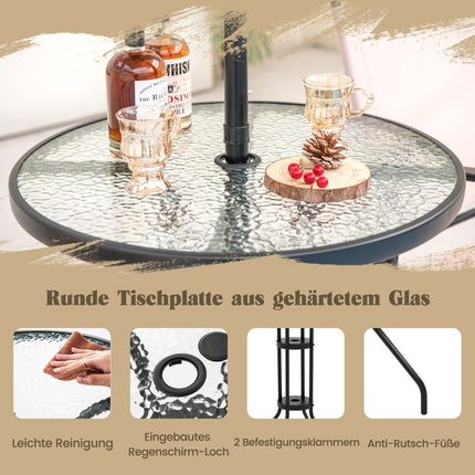 4-piece outdoor bar set round bar table with 2 folding bar stools & parasol beige