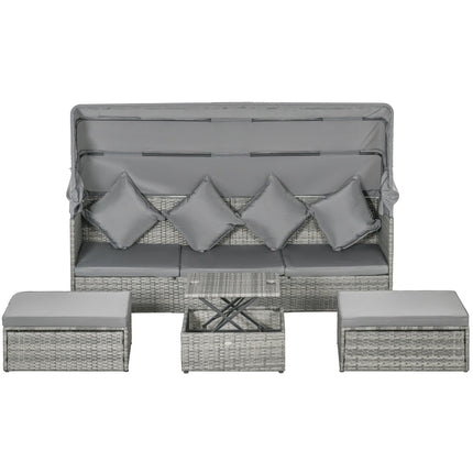 Rattan garden seat with canopy and adjustable table