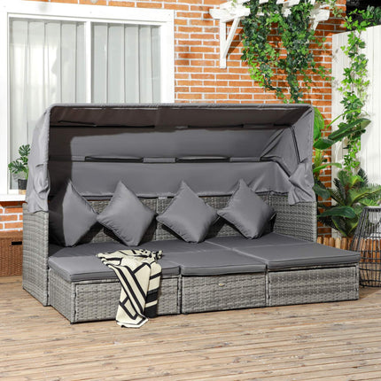 Rattan garden seat with canopy and adjustable table