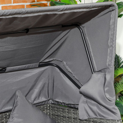 Rattan garden seat with canopy and adjustable table