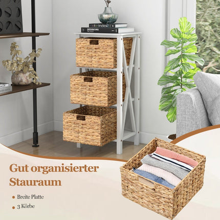 4-tier bedside table with 3 seagrass baskets & X-Design narrow side table 36 x 30 x 80 cm white