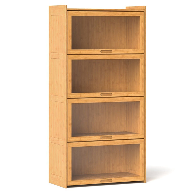4 tier bookcase with acrylic doors display cabinet made of bamboo 69 x 34 x 140 cm natural