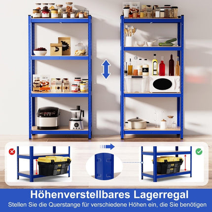 4-laags opbergrek met metalen frame, zwaar rek, kan tot 720 kg dragen, metalen rek, blauw
