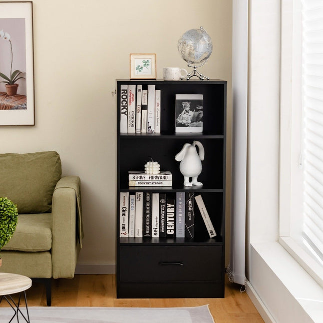 4-tier storage shelf wooden shelf with drawer bookcase 60 x 38 x 120 cm black