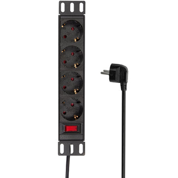 4-way branch socket with switch for 10" rack U1 Black