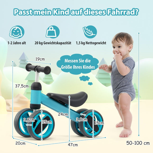 4 wheels children's balance bike without pedal for children from 1-2 years blue