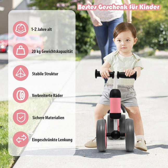 4 wheels children's balance bike without pedal for children from 1-2 years pink