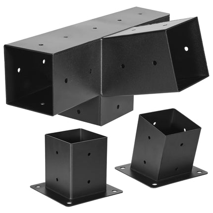 4x4 Slanted 4-Way Pergola Brackets, Carbon Steel, 3-Pack