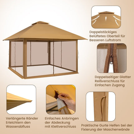 4x4m Outdoor Pavilion with Mesh Walls, UV Protection