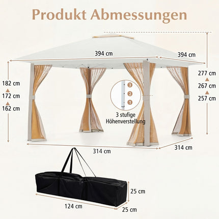 4x4m Pop Up Gazebo with Mosquito Net & Double Roof