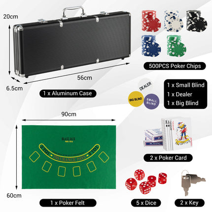 500-Piece Poker Chip Set – Aluminum Case, Texas Holdem