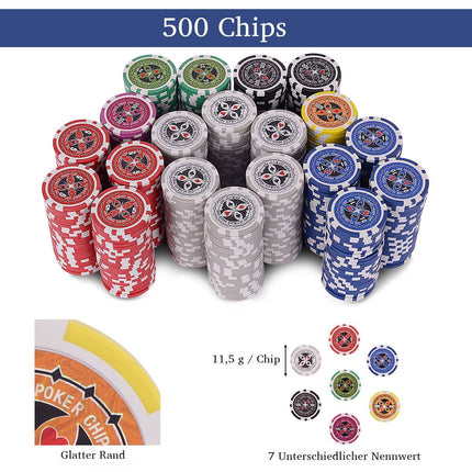 500-piece casino poker set with chips & playing cards & dice & dealer chips & table cloth black