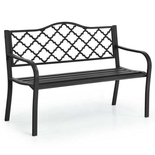 50-Inch Garden Bench, Cast Iron and Steel Slats, 500 lb